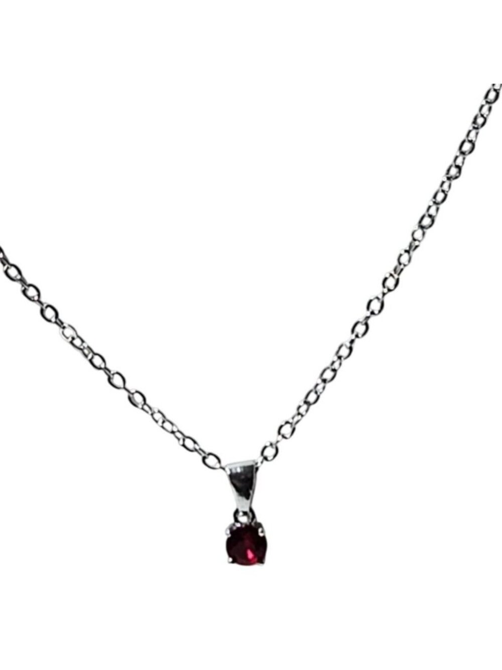 Elegant Ruby Red Gemstone Necklace Silver Tone Pendant Retro Fashion Jewelry